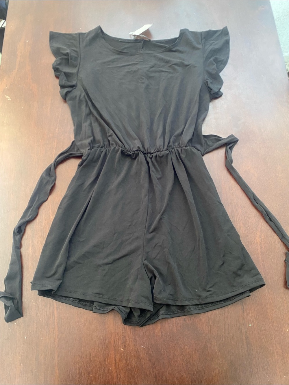 Dynamite Black Ruffle Sleeve Cinch-Waist Romper
